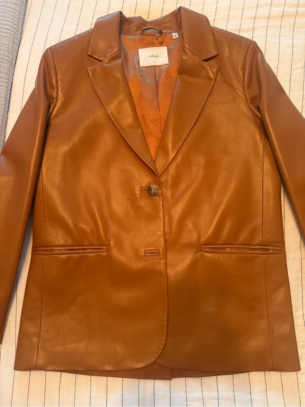 Wilfred Cognac Faux-Leather Blazer